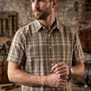 Patagonia Go To Shirt Mens Large Brown Plaid Short Sleeve Organic Cotton Blend